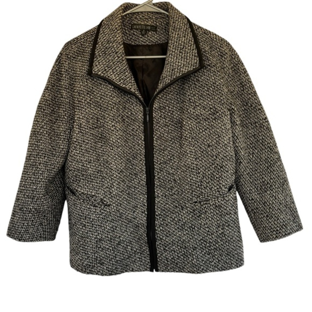 Lafayette 148 New York Women's Black‎ Gray Wool Cashmere Knit Zip Blazer Size 12